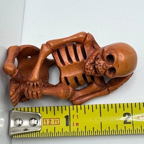 Netsuke Large Skeleton Hand on Head Hardwood Carved Sculpture Japanese Vintage 2 - Picture 4 of 8
